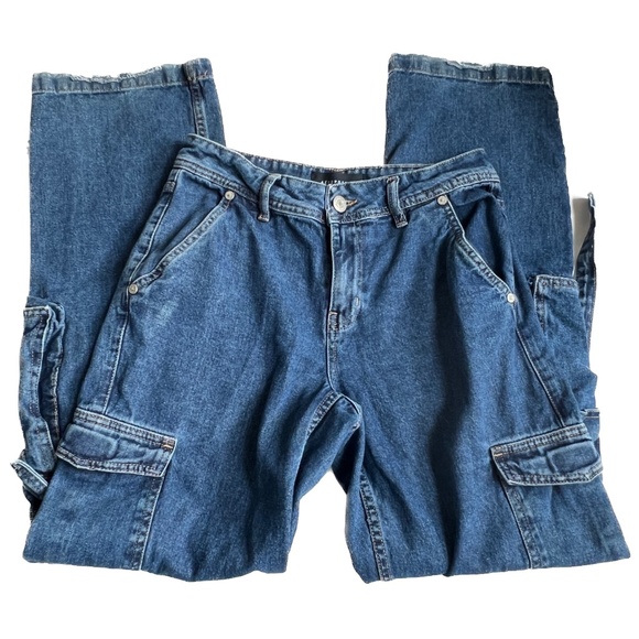 AEROPOSTALE Jeans Utility Cargo Low Rise Wide Leg Sz 2 Strappy Blue 100% Cotton - Picture 5 of 8